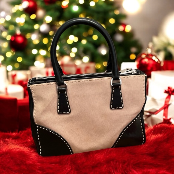 PRADA City Stitched Beige Canvas Hand-Stitched Leather, Double Zipped Tote - Picture 3 of 17
